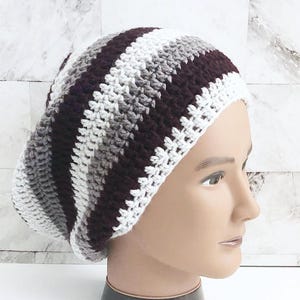 Striped Crochet Slouchy Hat, Locsock Tam for Dreadlocks, Bohemian Beanie, Male Headwear for Locs, Handmade Rasta Cap, Gift for Men Hair Wrap