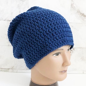 Men’s Slouchy Beanie – Cozy Blue Crochet Hat, Lightweight and Stylish, Comfortable Men’s Beanie for Fall, Hipster Men’s Winter Hat Gift