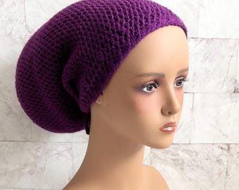 Large Crochet Rasta Tam Hat for Dreadlocks, Boho Locsock Cap, Handmade Hair Wrap Braids Locs