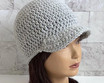 Crochet Newsboy Beanie, Brimmed Hat for Winter, Baseball-style Cap