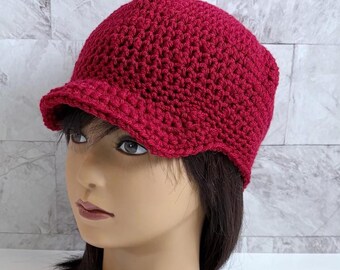 Crochet Newsboy Cap, Brimmed Beanie for Winter, Vintage-style cap