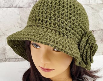 Crochet 1920's inspired Cloche Flower Hat | Flapper Winter Beanie | Ladies Bucket Toque| Crochet Flapper Hat | Flapper Cloche Gift for Women