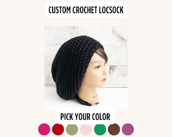 Crochet Locsock, Slouchy Tam for Dreadlock,  Black Rasta Hat, Bohemian Loc Beanie, Braids Cap, Natural Hair Protection