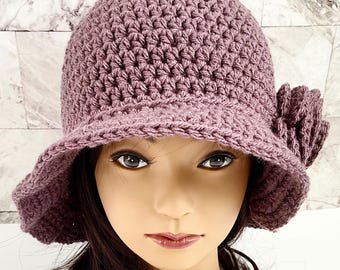Crochet Cloche Bucket Hat | 1920's Inspired Cloche | Ladies Flower Cloche | Crochet Flapper Hat Beanie for Girls | Vintage Style Cloche Gift