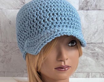 Crochet Newsboy Beanie, Brimmed Hat for Winter, Baseball-style Cap