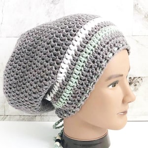 Handmade Crochet Striped Large Locsock, Slouchy Locsock Hat for Dreadlocks, Boho Loc Cover, Lightweight Rasta Cap, Hair Wrap Gift for Men