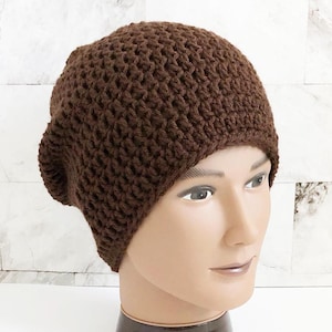 Crochet Slouchy Beanie for Men – Comfortable Winter Hat Gift, Warm Men’s Beanie, Soft Handmade Hat for Fall and Winter, Brown Slouch Hat