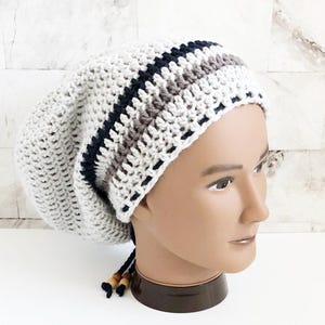 Slouchy Crochet Locsock Tam for Men, Striped Rasta Beanie, Boho Headwear Dreadlocks, Handmade Loc Cover, Dread Hat, Crochet Bonnet, Loc Tam