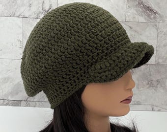 Crochet Newsboy Hat, Brimmed Slouchy Beanie, Vintage Style Cap