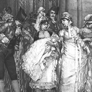 French Women Baptism Church Genuine Vintage Steel Plate Gravure Antique Art Print of the 1800s [inv#Artart33