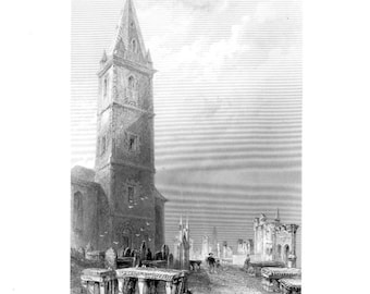 Chiesa frati grigio DUMFRIES ~ Scozia scozzese &#39;Robert Burns&#39; Vintage antiquariato arte Stampa Incisione 1830s [InvBrnVirt 12 in lamiera di acciaio