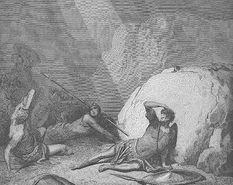 SAUL Dio Angelo Damasco ~ 1800s vecchio Vintage antico arte Stampa Incisione biblica Gustave Dore [inv #95