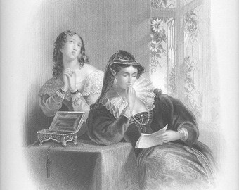 PASSIONSBLUME 1800 Frauen Romantik Liebe Briefe Cross viktorianischen Frauen Vintage Antique Stahl Platte Gravur Art Print s [Inv Beau Flovess 17