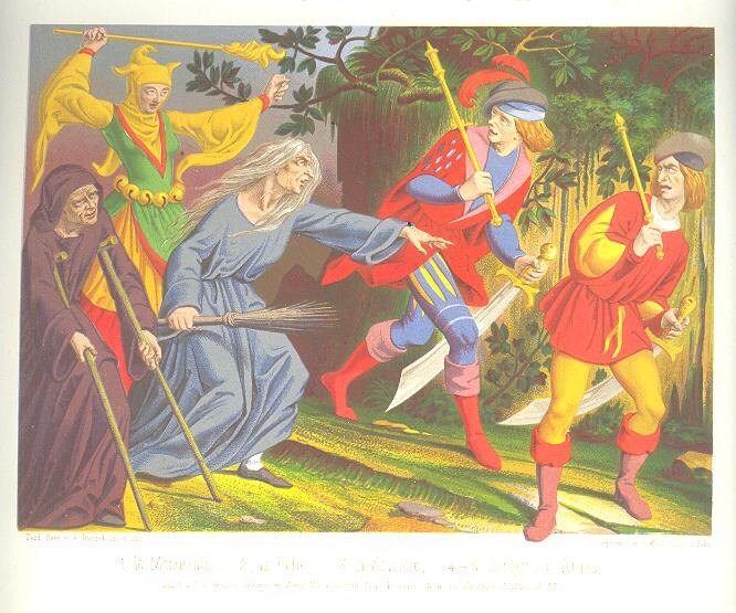 COURT JESTER Witch Sorcery MAGIC  ~ Medieval and Renaissance Full Color Chromolithograph Vintage 1800s Antique Art Print  [Inv# SomP #53