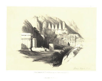 THE NECROPOLIS city of death ~ Israel Palestine David Roberts 1850s Holy Land Lithograph Vintage Antique Art Print  [Inv# drF105
