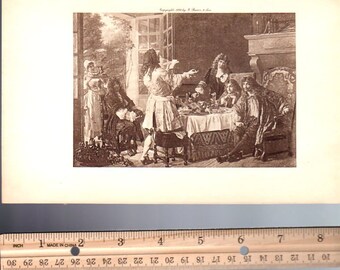 READING at MOLIER'S at AUTEUIL Portrait Royal Courts, Vintage Antique Steel Plate Photogravure Art Print, 1800s [Inv#SecEu 63