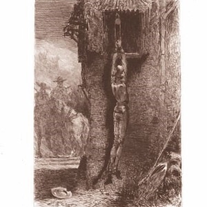 Uomo della Mancha Don Chisciotte la tortura / Cervantes [annuncio Lalauze] Vintage Vittoriano Era genuino 1890s acquaforte antiquariato arte stampa [inv #DonQ 17