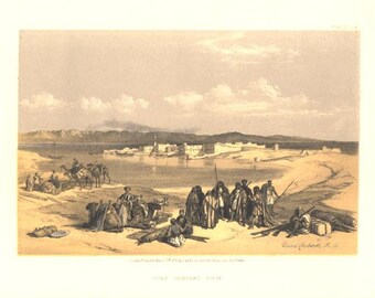 SUEZ Egyptian ARAB  ~   David Roberts 1850s Holy Land Lithograph Vintage Antique Art Print  [Inv# drF124