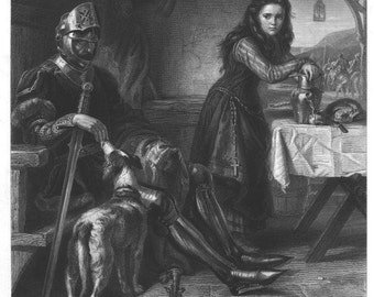 JOAN of ARC MAID of Orleans Knight  ~ Shakespeare Vintage Victorian Era 1870s Steel Plate Engraving Antique Art Print Inv#[ShkeImp 40