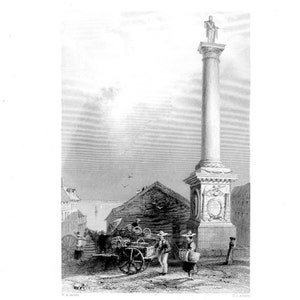 NELSONS Säule MONTREAL PFERDEWAGEN kanadische echte Vintage Stahl Platte Gravur antiken Kunstdruck von 1800 [Inv-Kanada 107