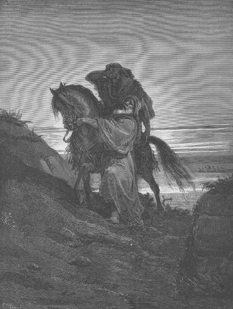 GOOD SAMARITAN HORSE Luke 1800s Old Vintage Antique Art Print Engraving Biblical Gustave Dore inv73 image 1