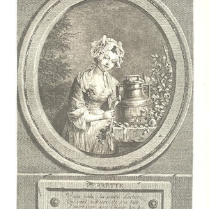 PERRETTE Woman JOG Water ROSE ~ Costumes & Boudoir 1910s Copper Plate Engraving Antique Art Print Vintage Versailles [Inv#92