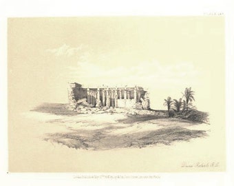 NUBIA Egypt MAHARAKA Ruins Egyptian Temple ~ David Roberts 1850s Holy Land Lithograph Vintage Antique Art Print  [Inv# drF148