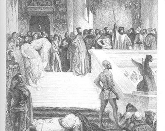 MARINO FALIERO DELCROIX Flament Etching style Engraving Victorian ~  Vintage Antique Steel Plate Engraving Art Print, 1870s [InvEUART 63
