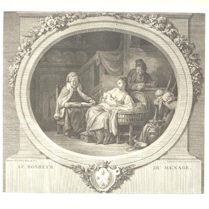 BREAST FEEDING Woman CAT Parlor Kitty ~ Costumes & Boudoir 1910s Copper Plate Engraving Antique Art Print Vintage Versailles [Inv#98