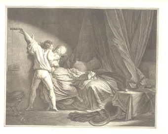 WILD Love MAKING WOMAN&#39;S Bedroom Apple  ~ Costumes & Boudoir 1910s Copper Plate Engraving Antique Art Print Vintage Versailles [Inv#80