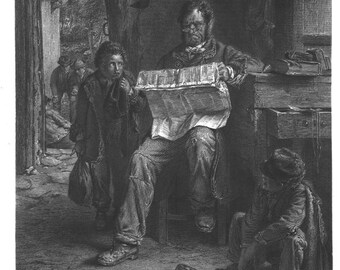 VICTORIAN NAUGHTY BOYS & Dad GrOuNdEd~~ Old Vintage Antique Steel Plate Engraving Art print 1800s  [Britart Inv# 47