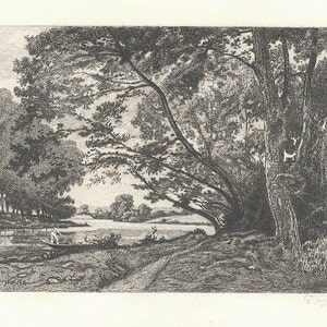 SEINE BOULOGNE, HARPIGNIES & Greux Etching 1800s Victorian Era Antique Art Print [Inv#LndEth 12