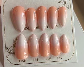 Peach Ombre French Fade Press On Nails, Wedding Bridal Occasion
