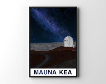Impresión del Observatorio de Mauna Kea / Paisaje de cielo estrellado (Descarga digital)