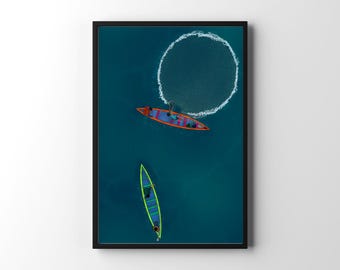 Pintura de pescadores de Kerala / Arte costero con barcos y redes (Descarga digital)