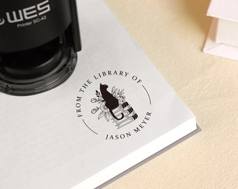Personalized Book Stamp/Custom Book Stamp/From the Library of book Embosser/Ex Libris stamp/Book Lover Gift/Cat Lover Gifts