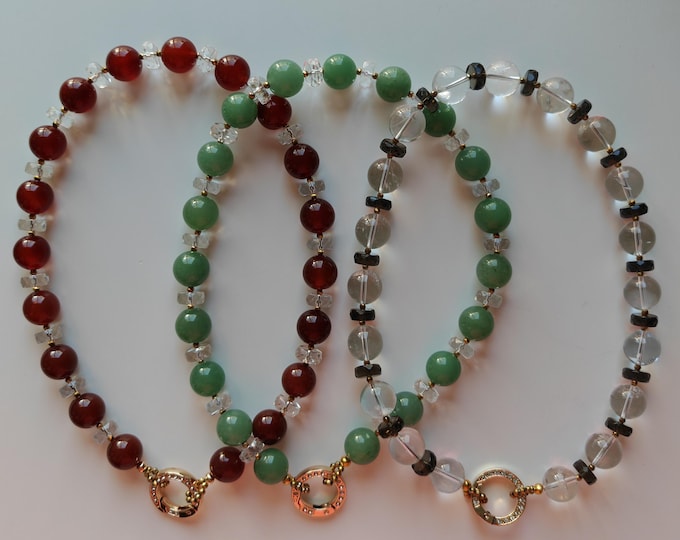 Featured listing image: Handmade gemstone necklace, statement aventurine necklace, gemstone jewelry, statement bead crystal necklace, carnelian necklace with large beads