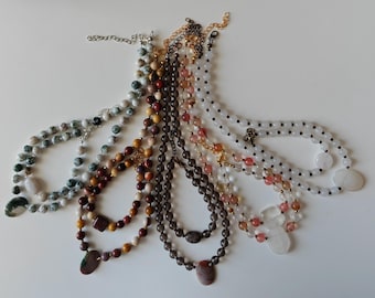 Handmade jewelry sets, cherry quartz set, milk quartz necklace, mookaite jewelry, moss agate necklace, smoky quartz necklace and bracelet, gift