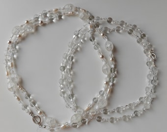 Colar comprido de cristal de rocha, colar feito de cristal de rocha e pérolas de água doce, colar comprido de cristal de rocha com pérolas de água doce, colar comprido, presente