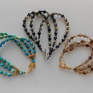 Handmade gemstone bracelets, agate bracelet, jade bracelet, 3-row bracelets, handmade jewelry for gifts, gemstone jewelry