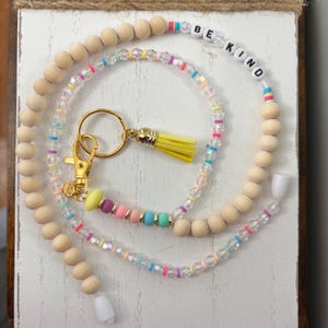 Beaded Lanyard,  Breakaway Lanyard, Colorful , Be Kind Inspirational Badge Holder