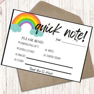 Daycare Note: Items Needed List