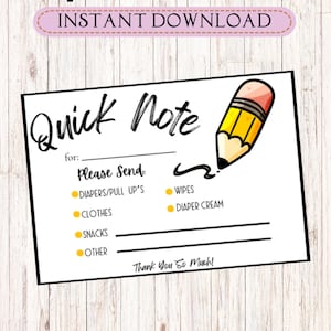 Printable Daycare Note: Supplies Needed List (Digital Download)