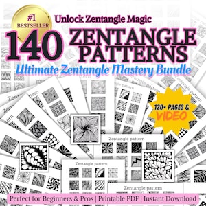 140種類以上のゼンタングルパターンのバンドルPDFとJPEGのワークシート、パターンテンプレートとトレース、デジタルアートセラピー、マインドフルドローイング