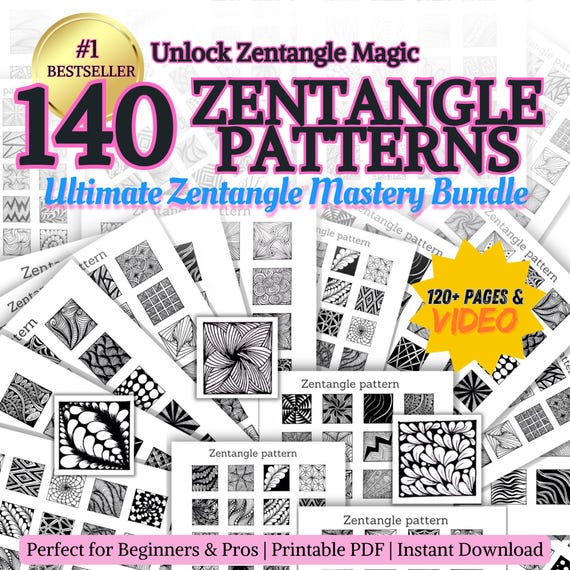 140 Zentangle Patterns Bundle, Printable Practice Pages (PDF & JPEG)