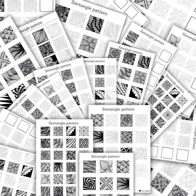 Easy Zentangle Pattern Worksheets: Beginner Tangle Templates Set 4 (PDF ...