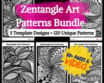 Zentangle Pattern Art Bundle: 120+ handgezeichnete Designs (PDF + JPEG)