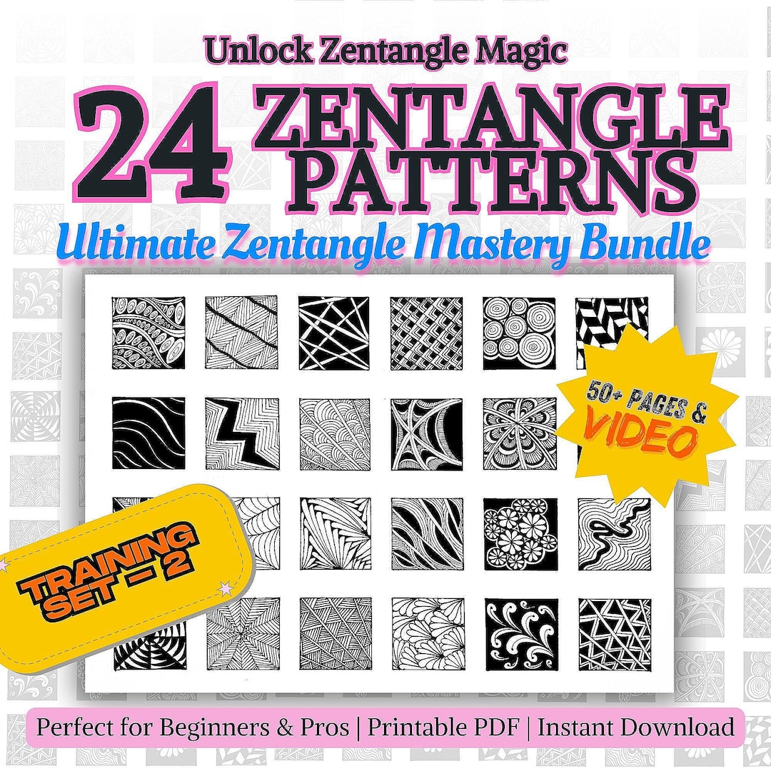 24 Zentangle Pattern Sheets PDF, Beginner-friendly Tangle Templates, 24 ...