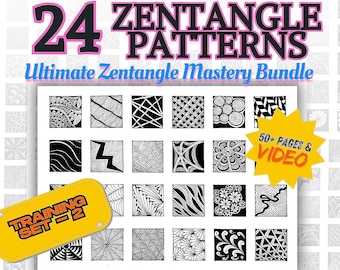 Easy Zentangle Pattern Worksheets: Beginner Tangle Templates Set 2 (PDF Pattern