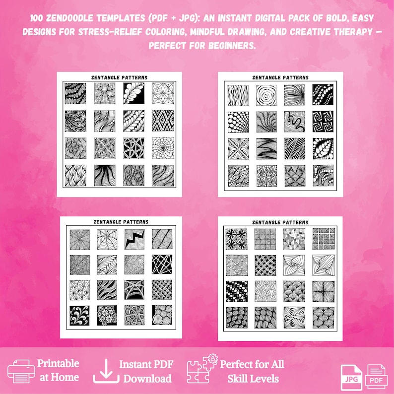 Zendoodle Art Templates | 100 Easy Designs Coloring Book (PDF JPG ...
